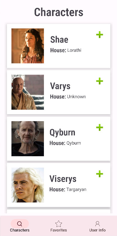 Lista de favoritos en DataOfThrones